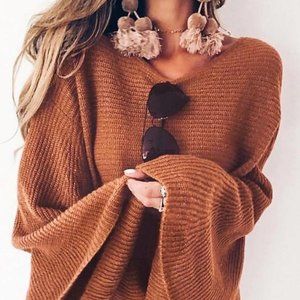 Caramel Bell Sleeves Knit Sweater